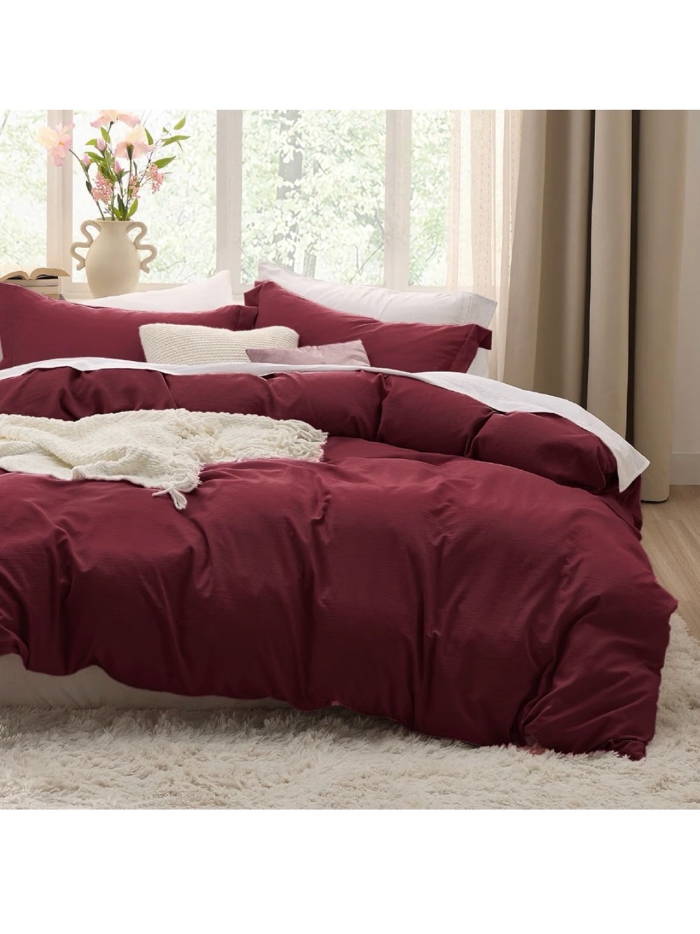 Full size Burgundy Duvet Cover Set — Soft Cotton-Like Comfort